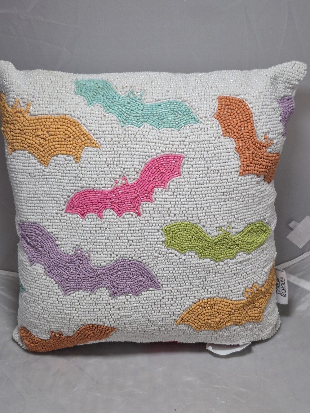 💥 New Goblin & Ghoul Bat Beaded Throw Pillow Halloween Decor Pastel Bat Pink Ts
